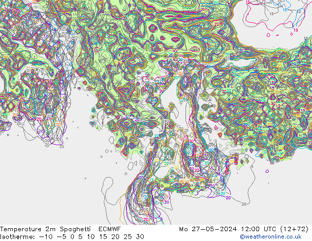 température 2m Spaghetti ECMWF lun 27.05.2024 12 UTC