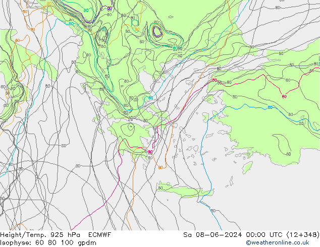 Géop./Temp. 925 hPa ECMWF sam 08.06.2024 00 UTC