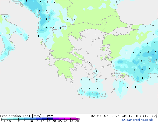 Précipitation (6h) ECMWF lun 27.05.2024 12 UTC