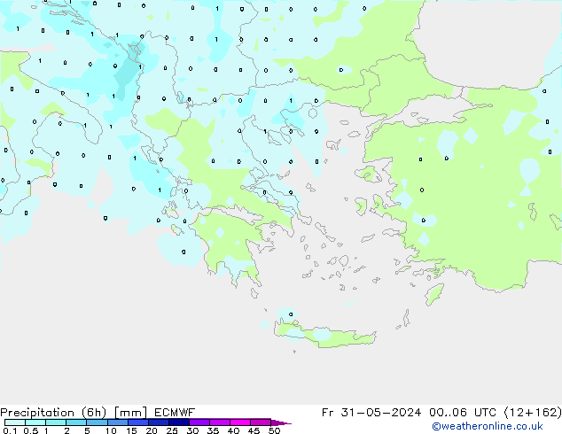 Precipitación (6h) ECMWF vie 31.05.2024 06 UTC