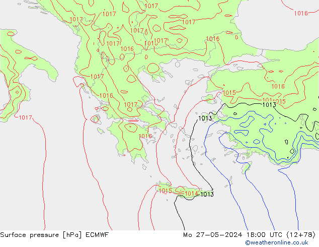 Surface pressure ECMWF Mo 27.05.2024 18 UTC