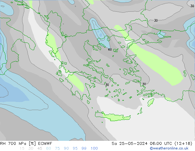 RH 700 hPa ECMWF  25.05.2024 06 UTC