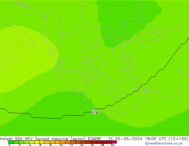 Geop. 500 hPa Spread ECMWF jue 30.05.2024 18 UTC