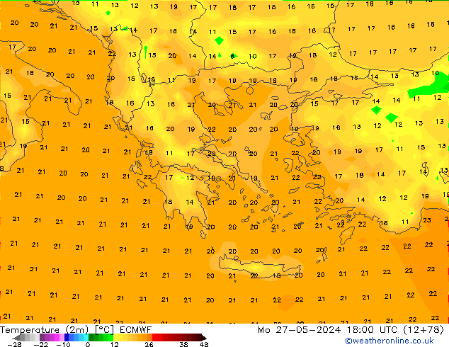 Temperature (2m) ECMWF Po 27.05.2024 18 UTC