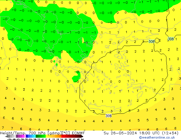 Height/Temp. 700 hPa ECMWF Su 26.05.2024 18 UTC