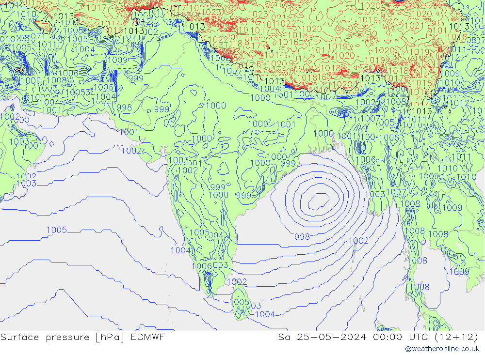 Pressione al suolo ECMWF sab 25.05.2024 00 UTC