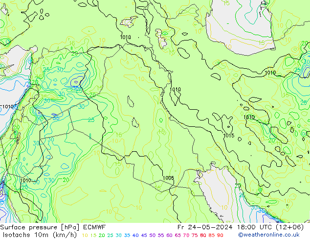 Isotaca (kph) ECMWF vie 24.05.2024 18 UTC