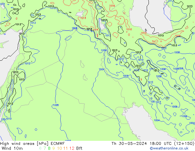 High wind areas ECMWF Čt 30.05.2024 18 UTC