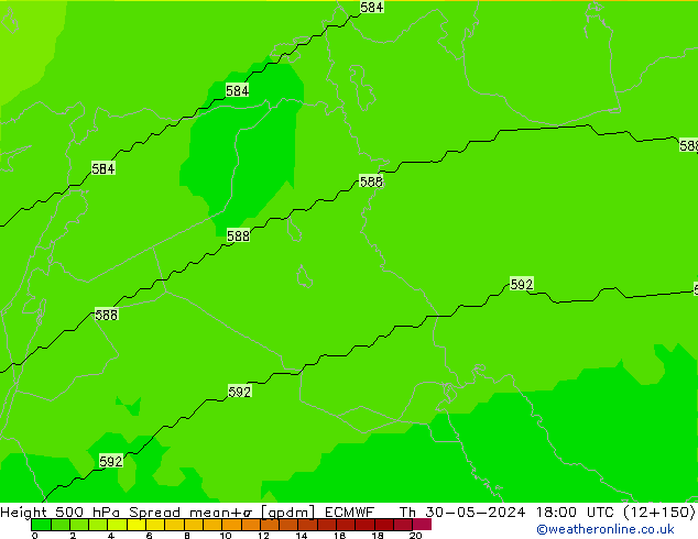 Height 500 hPa Spread ECMWF Čt 30.05.2024 18 UTC