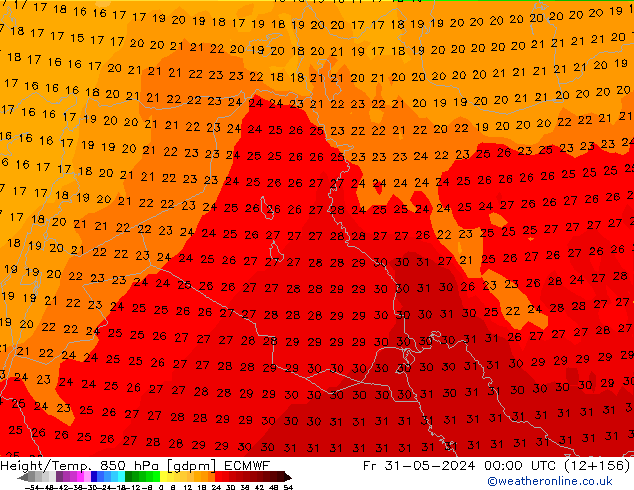 Height/Temp. 850 гПа ECMWF пт 31.05.2024 00 UTC