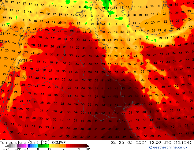 Sıcaklık Haritası (2m) ECMWF Cts 25.05.2024 12 UTC