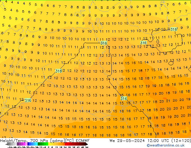 Yükseklik/Sıc. 700 hPa ECMWF Çar 29.05.2024 12 UTC