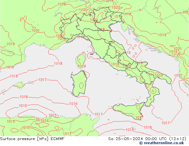 Pressione al suolo ECMWF sab 25.05.2024 00 UTC