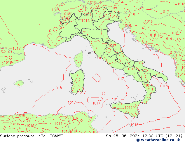 Presión superficial ECMWF sáb 25.05.2024 12 UTC