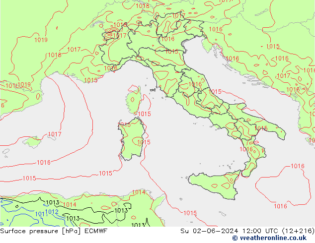 Pressione al suolo ECMWF dom 02.06.2024 12 UTC