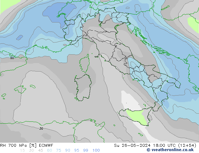 RH 700 гПа ECMWF Вс 26.05.2024 18 UTC