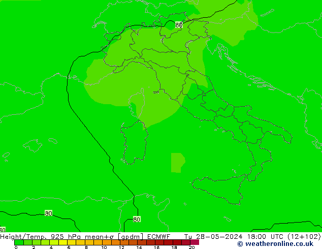 Géop./Temp. 925 hPa ECMWF mar 28.05.2024 18 UTC