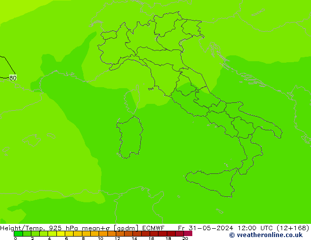 Height/Temp. 925 hPa ECMWF pt. 31.05.2024 12 UTC