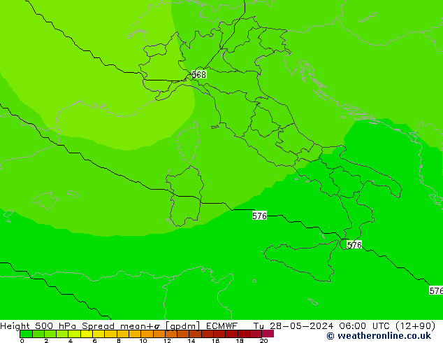 Height 500 гПа Spread ECMWF вт 28.05.2024 06 UTC