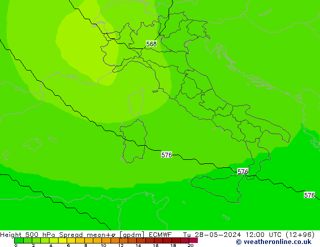 Height 500 hPa Spread ECMWF  28.05.2024 12 UTC