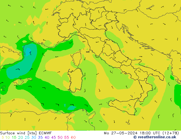 Vento 10 m ECMWF lun 27.05.2024 18 UTC