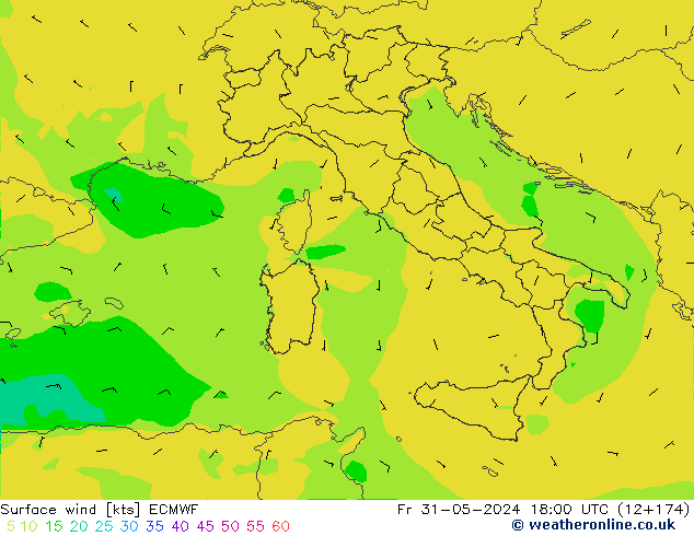 wiatr 10 m ECMWF pt. 31.05.2024 18 UTC