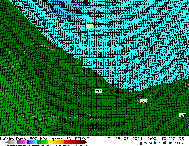 Height/Temp. 500 гПа ECMWF вт 28.05.2024 12 UTC