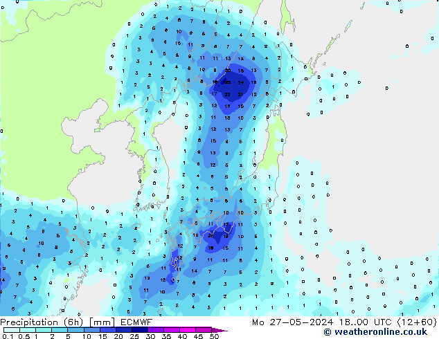 Precipitation (6h) ECMWF Mo 27.05.2024 00 UTC