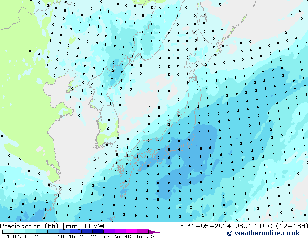 Precipitation (6h) ECMWF Fr 31.05.2024 12 UTC