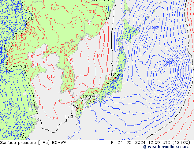 Bodendruck ECMWF Fr 24.05.2024 12 UTC