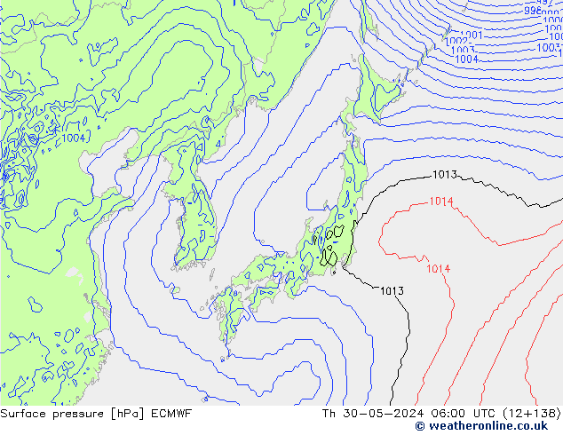 Atmosférický tlak ECMWF Čt 30.05.2024 06 UTC