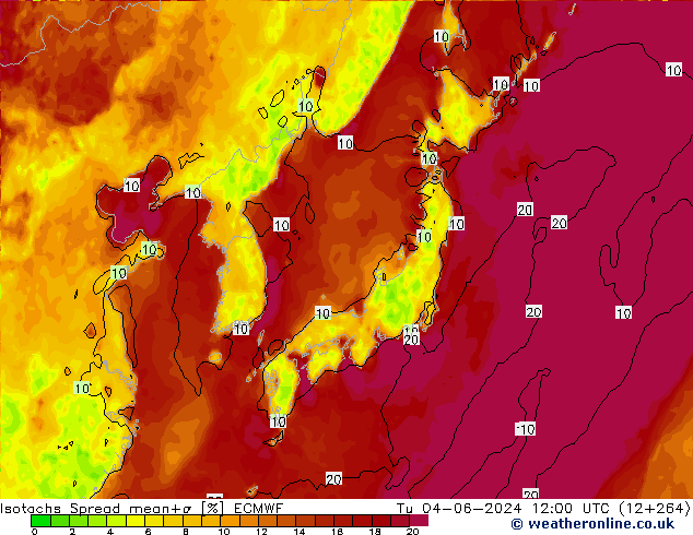 Isotachs Spread ECMWF Út 04.06.2024 12 UTC