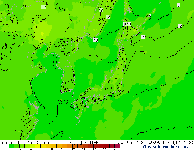 Temperatura 2m Spread ECMWF gio 30.05.2024 00 UTC