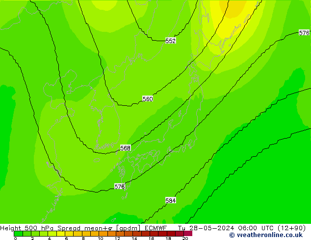 Height 500 hPa Spread ECMWF Tu 28.05.2024 06 UTC