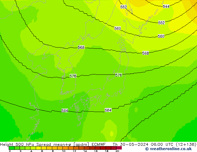 Géop. 500 hPa Spread ECMWF jeu 30.05.2024 06 UTC