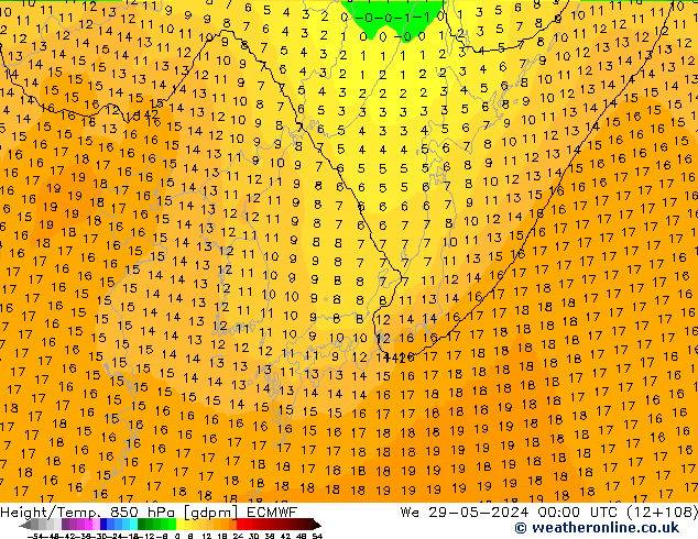 Height/Temp. 850 hPa ECMWF We 29.05.2024 00 UTC