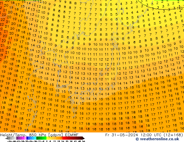 Height/Temp. 850 hPa ECMWF ven 31.05.2024 12 UTC