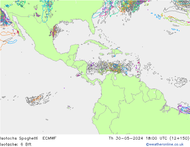 Isotachs Spaghetti ECMWF jeu 30.05.2024 18 UTC