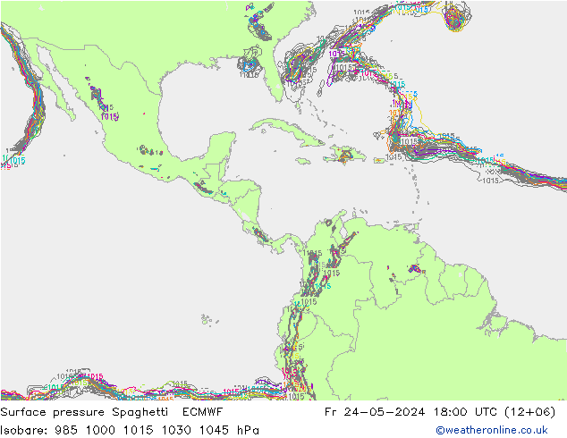 Bodendruck Spaghetti ECMWF Fr 24.05.2024 18 UTC