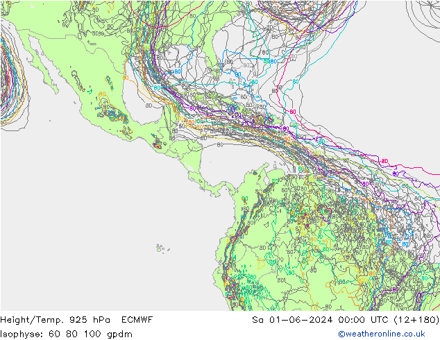 Yükseklik/Sıc. 925 hPa ECMWF Cts 01.06.2024 00 UTC