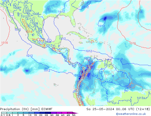 Precipitation (6h) ECMWF Sa 25.05.2024 06 UTC