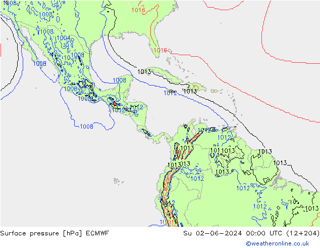 Atmosférický tlak ECMWF Ne 02.06.2024 00 UTC