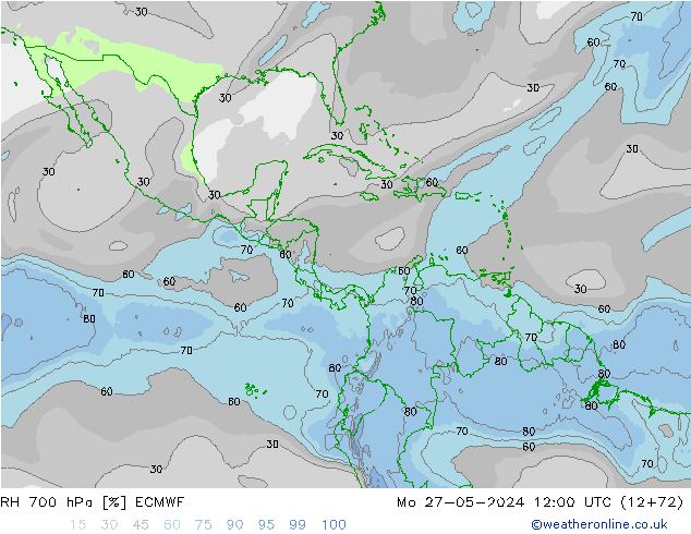 RH 700 hPa ECMWF Mo 27.05.2024 12 UTC