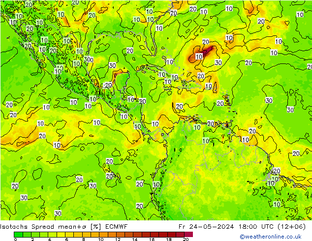 Isotachs Spread ECMWF Fr 24.05.2024 18 UTC