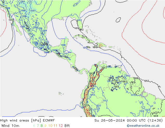 High wind areas ECMWF  26.05.2024 00 UTC