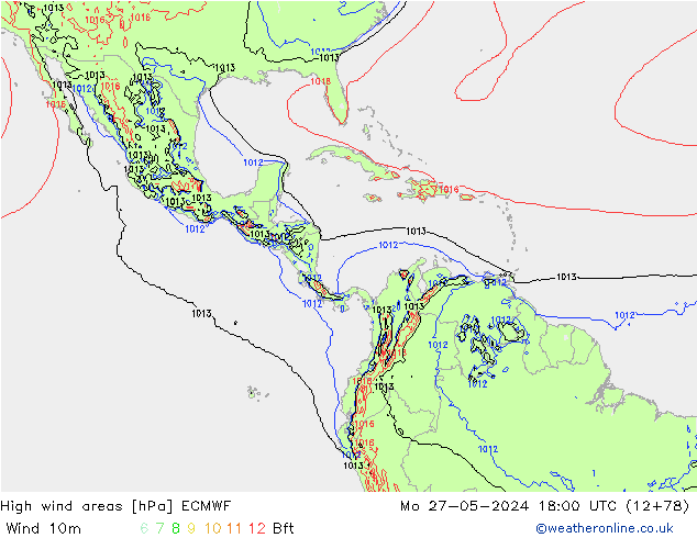 High wind areas ECMWF Mo 27.05.2024 18 UTC