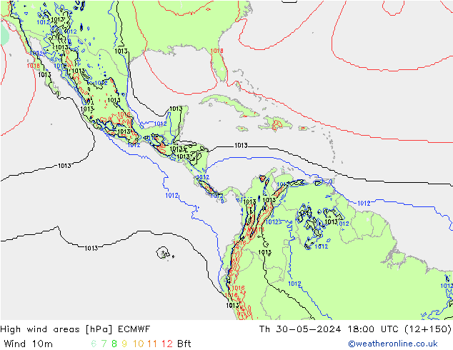 High wind areas ECMWF чт 30.05.2024 18 UTC