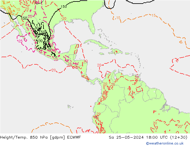 Height/Temp. 850 hPa ECMWF Sa 25.05.2024 18 UTC