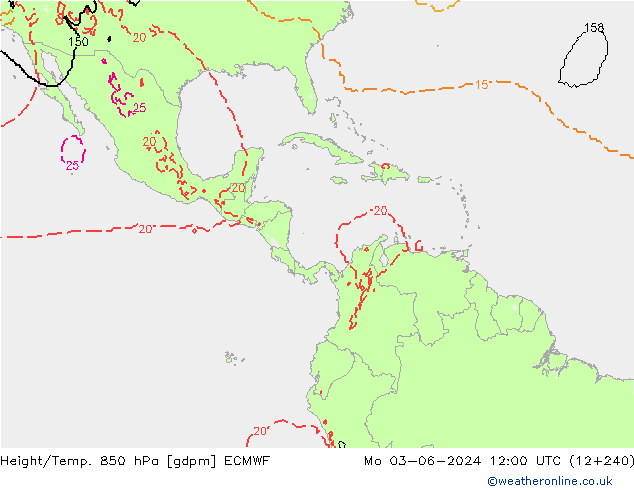 Yükseklik/Sıc. 850 hPa ECMWF Pzt 03.06.2024 12 UTC