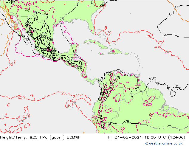 Height/Temp. 925 hPa ECMWF Fr 24.05.2024 18 UTC